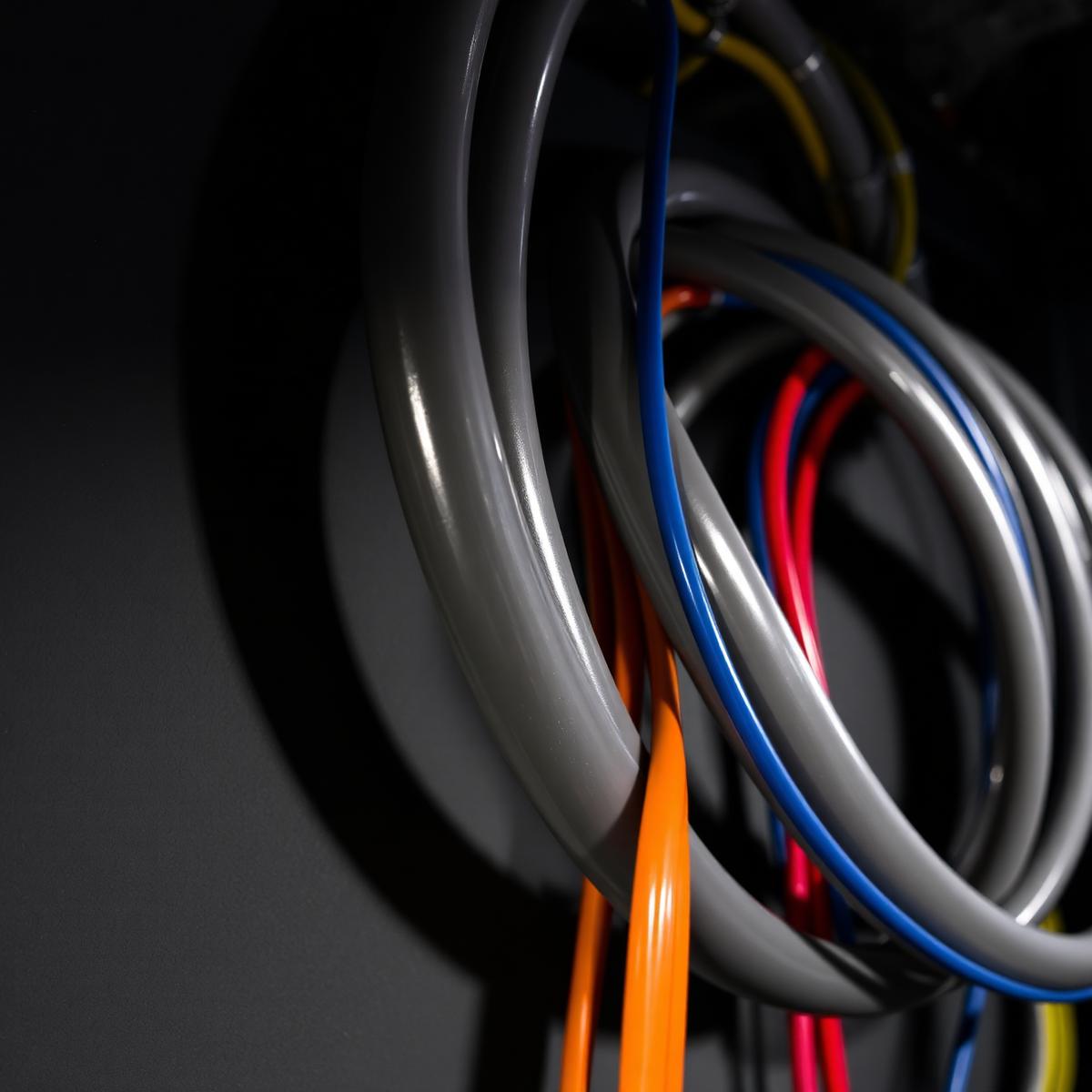 Close detail of neatly bent conduit and organized colored conductors